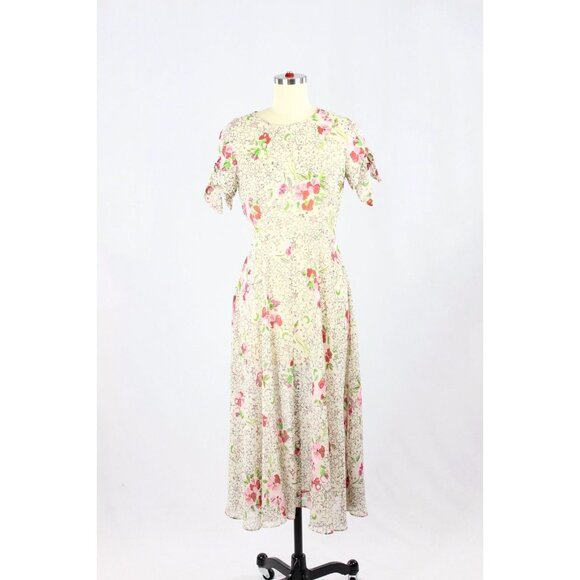 ZARA Off White Floral Star Print Crinkle Chiffon Fit & Flare Midi Dress, Size S - Picture 1 of 16